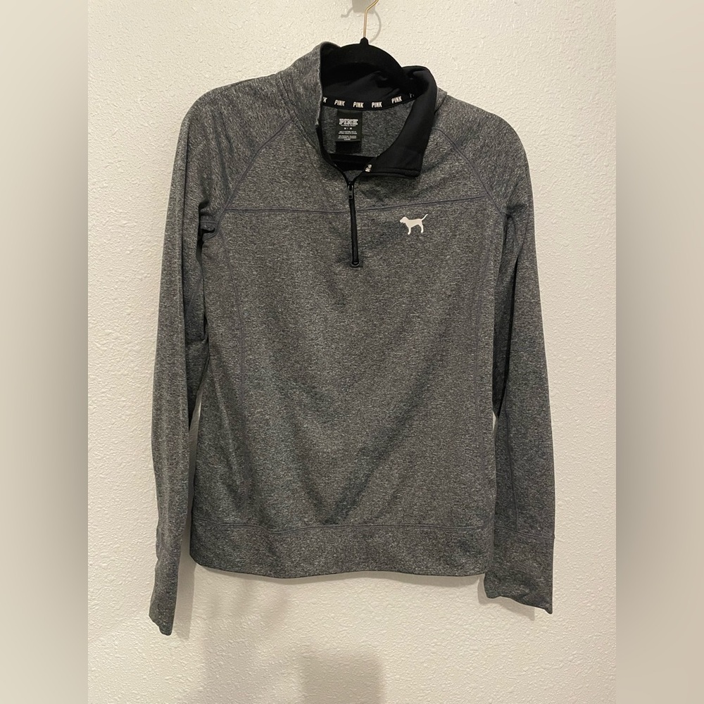 Victoria's Secret PINK 1/4 Zip Pullover Track Jacket Dark Heather Gray Size Med